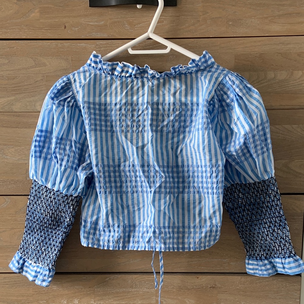 Ganni Blue Striped Ruffle Blouse - Picture 4 of 6